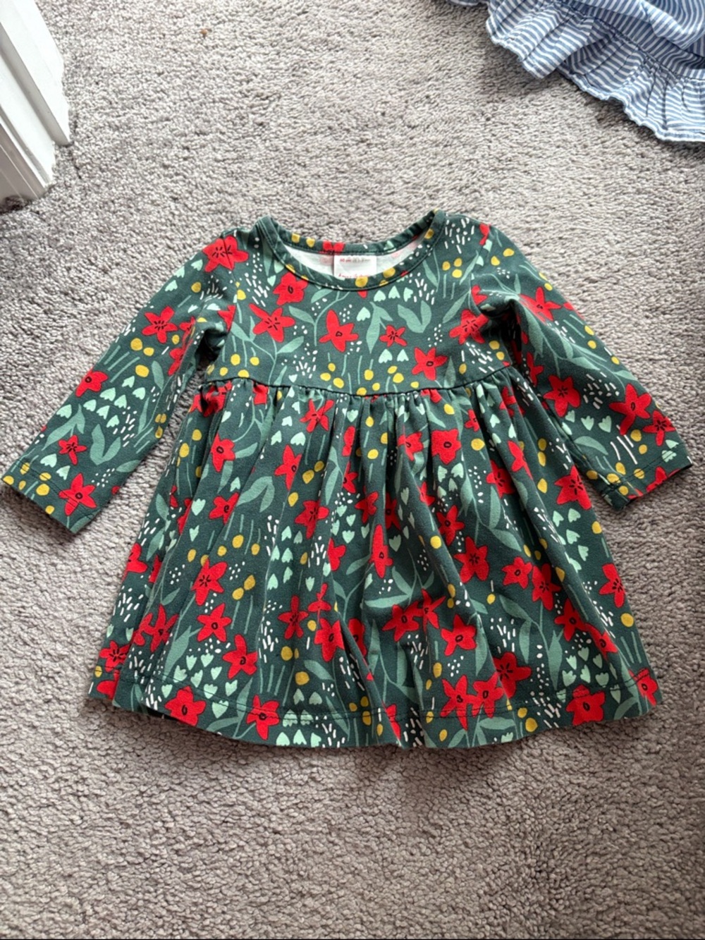 Green Floral Toddler Dress with Red Flowers